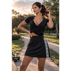 by the way. Black Athletic Striped Skirt with Snap Buttons, Women's Size M